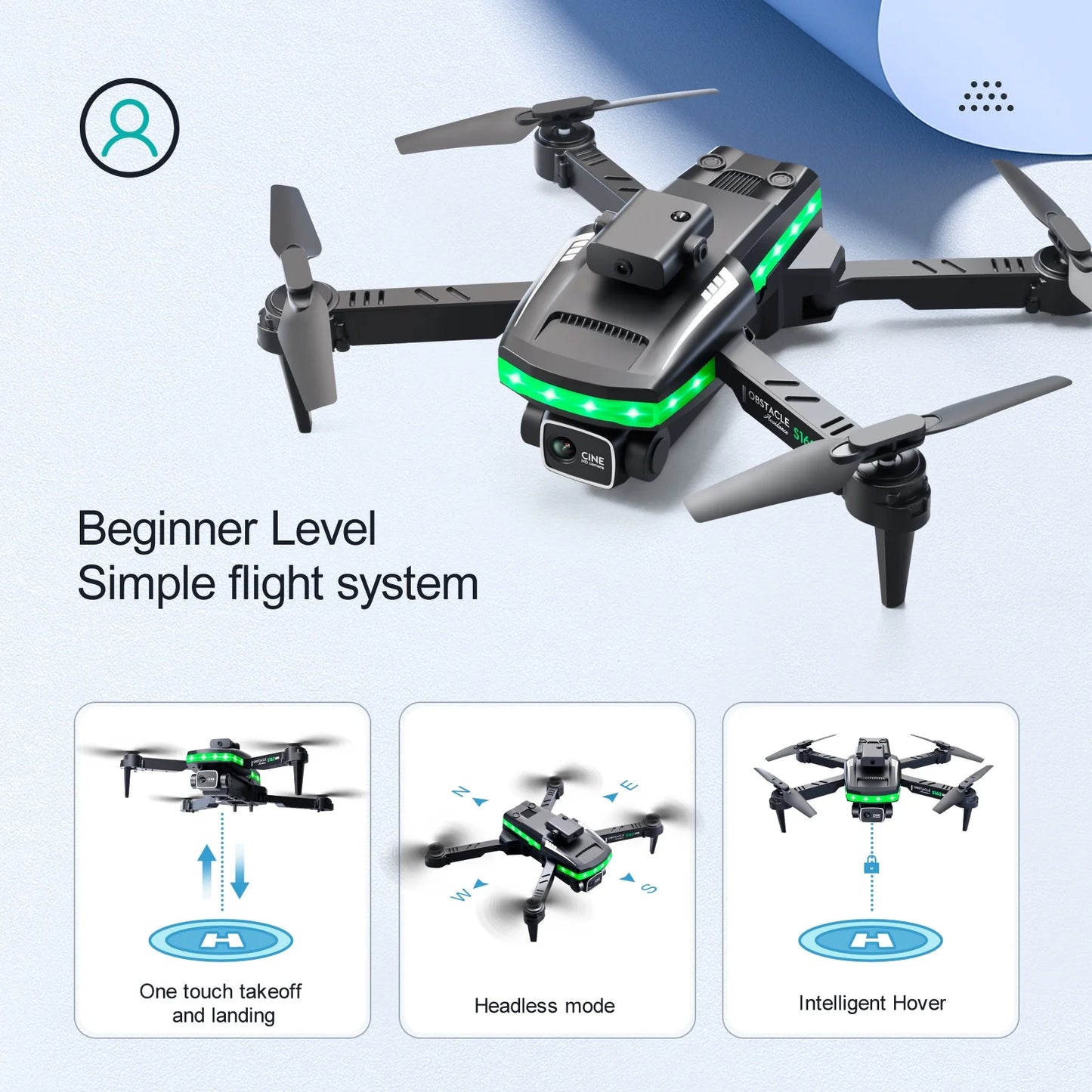 S162 Drone with 3 Batteries,Obstacle Avoidance,Rc Quadcopter for Beginners, Black